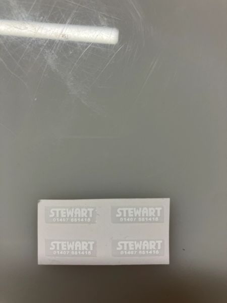 1:32 scale High quality vinyl pack 4 white sticker set Stewart Trailer farm machinery decals