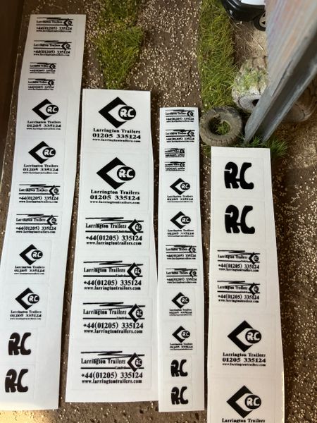 1:32 scale High quality vinyl pack 36 x sticker set Larrington Trailers root king RC farm machinery decals 1:32 scale