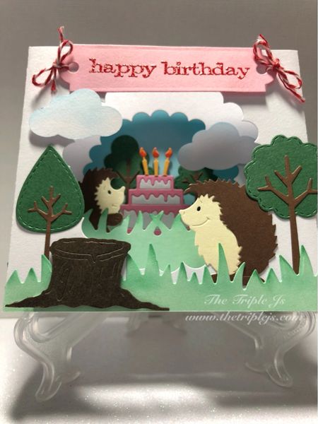 Happy Birthday Box Card, Hedgehogs, 3D, Cake