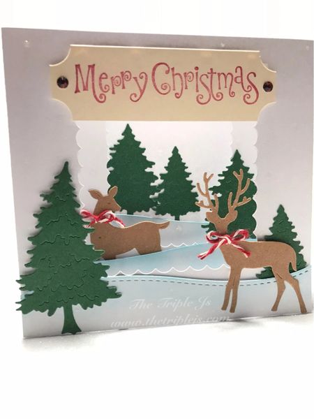 Merry Christmas Box Card, 3D, Deer, Trees