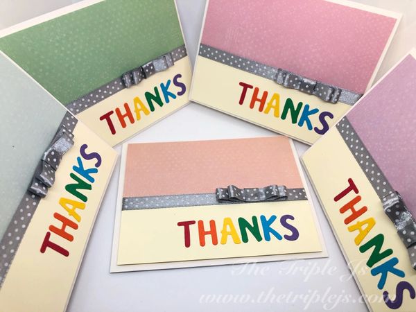 Set of 10, Thank You Cards, 5 Colors, 2 Each Color