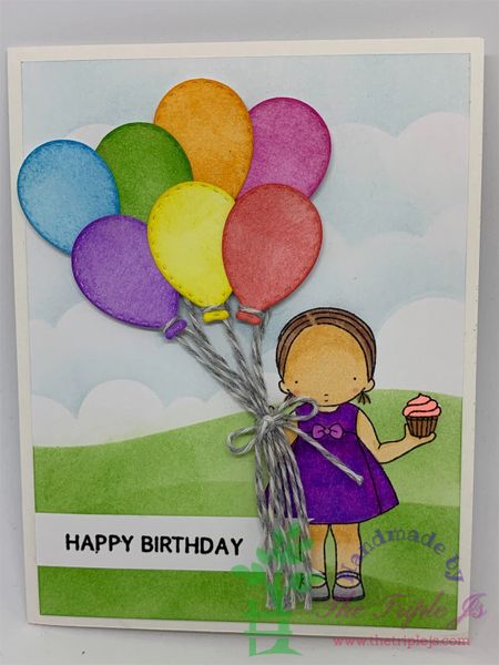 Little Girl, Cupcake, Balloons, Happy Birthday