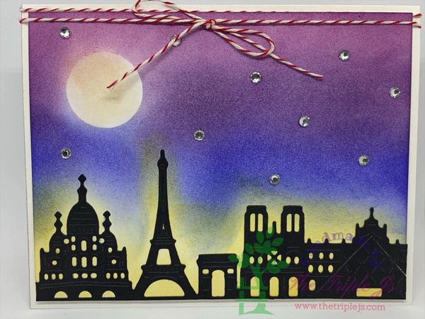 Paris, Night Sky, Moon, Blank Card