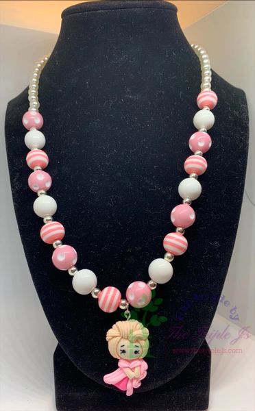1 Set of Matching Necklace+Bracelet, Little Princess, Pink, Bubble Bead