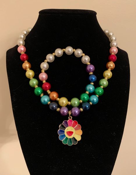 Rainbow Flower, 1 Set of Matching Bracelet + Necklace
