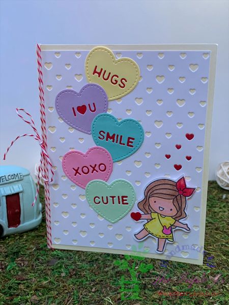 Hugs, Smile, XOXO, Cutie, Little Girl Card, Hearts