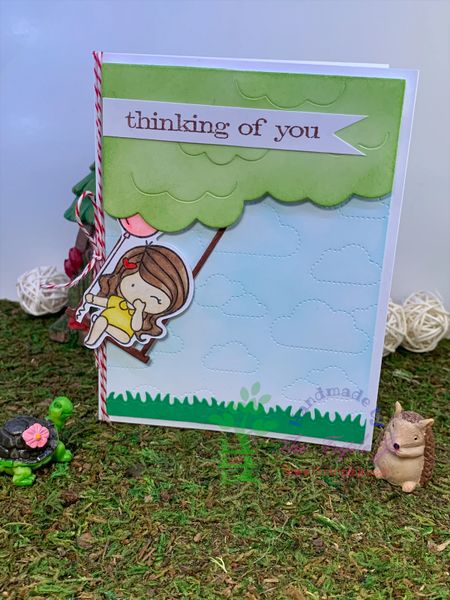 Thinking of you, Swing Girl under the tree, Interactive Card