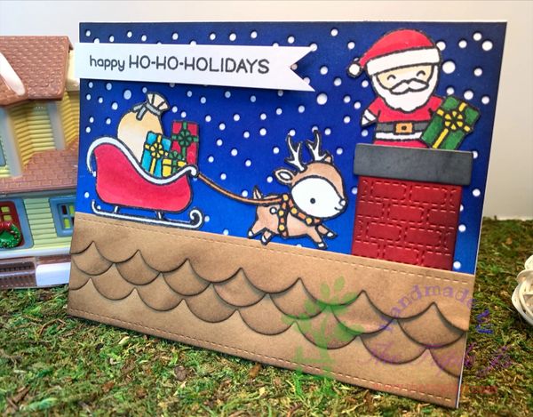 Santa, Roof, Chimney, Happy HO-HO-Holidays, Sledge, Deer, Presents, Night Sky