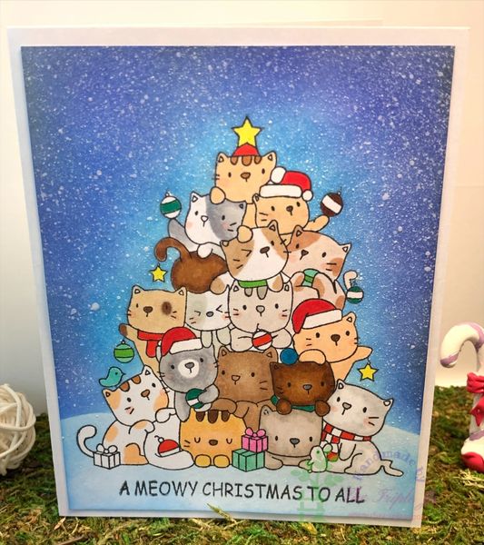 Cats, Christmas Tree, Sparkle Night Sky, A Meowy Christmas To All