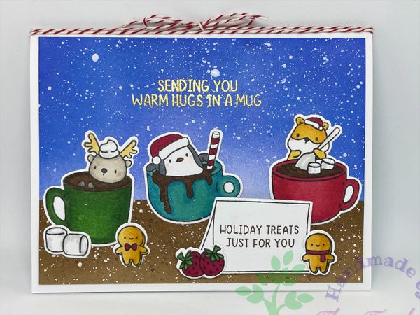 Holidays Treats Just For You, Sending You Warm Hung In A Mug, Deer, Penguin, Mouse, Hot Cocoa