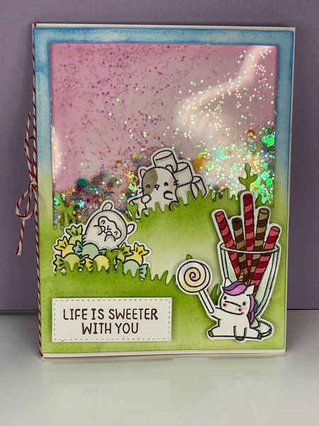 Life is Sweeter With You, Llama, Unicorn.Cat, Candy, Shaker Card