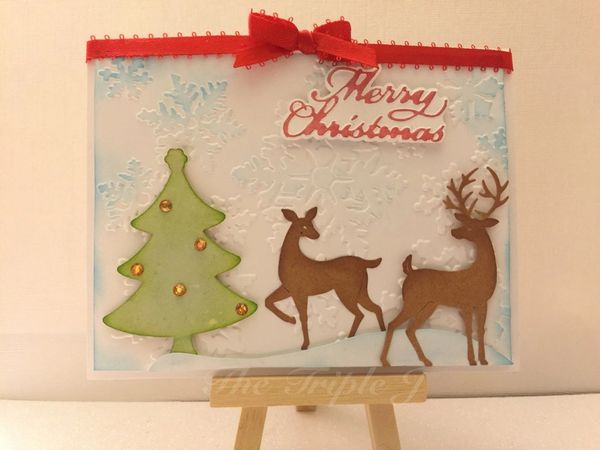 Merry Christmas, Tree, Deer, Embossed Snow Flake
