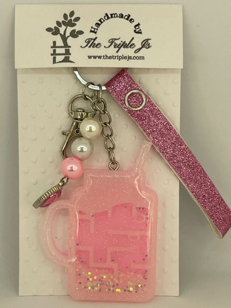 Handmade Shaker Keychain, Resin, Cute, Unique, Pink