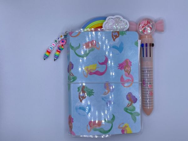 Handmade Traveler Notebook, Personal Pocket Notebook, Mermaid, Rainbow, Unique, Cute 10 in 1 Pen