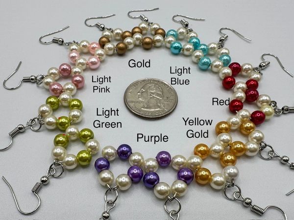 Handmade Earrings Hoop, Round Pearl Bead, Gifts