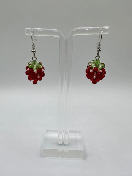 3D Strawberry Bead Earrings, Handmade earrings, Dangle Earrings