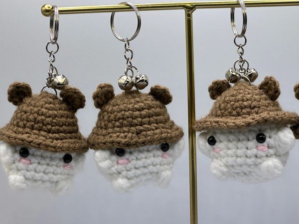 Crochet Cute Mushroom Keychain, Bear Hat, Handmade Keychain