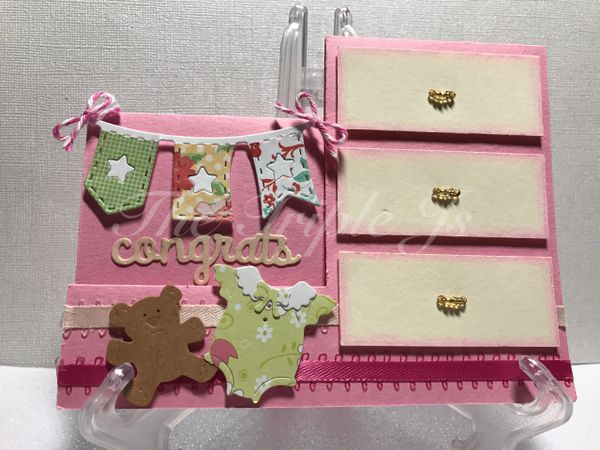 Baby Girl Dresser Congrats Banner Pink Handmade Cards