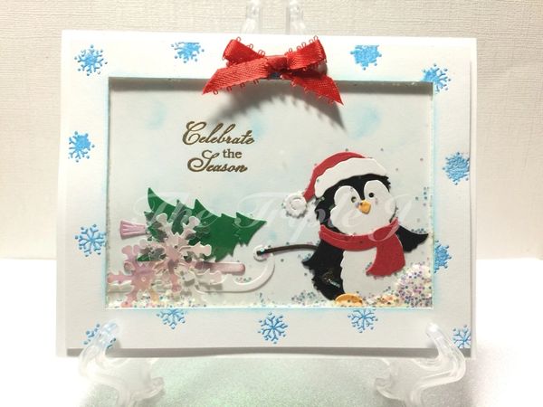 Celebrate the Season, Penguin, Sled, Shaker Card