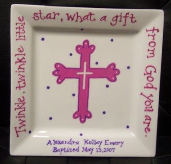 PERSONALIZED BAPTISM PLATE-(GIRL)-HAND PAINTED