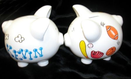 PERSONALIZED SPORTS SMALL PIGGY BANK-HAND PAINTED