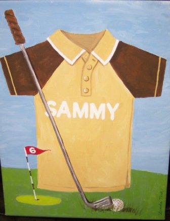 GOLFER CANVAS 11" X 14" HAND PAINTED BY TIRK-PERSONALIZED ORIGINAL