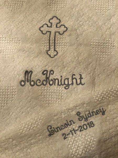 PERSONALIZED EMBROIDERED FAMILY BAPTISM AFGHAN-WHITE CRIB AFGHAN