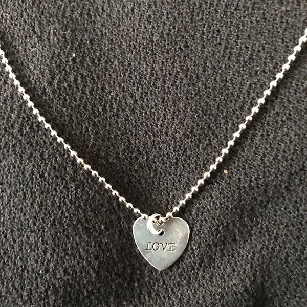 Silver Plated Shiny Flat Heart Shape Dangle Necklace