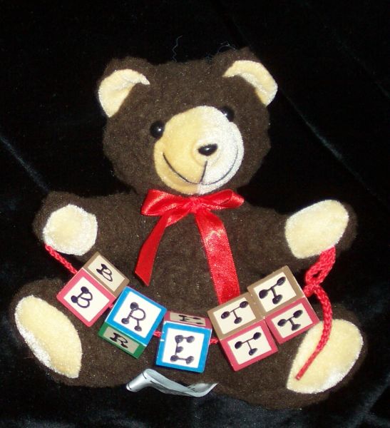 BEAR-7'"- WITH INITIAL WOOD LETTER BLOCKS