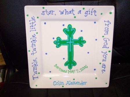 PERSONALIZED HAND PAINTED BAPTISM PLATE-BOY