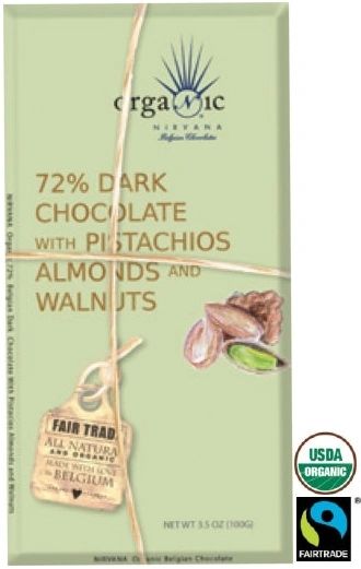 Nirvana Organic Pistachios, Almonds & Walnuts 72% Dark Chocolate