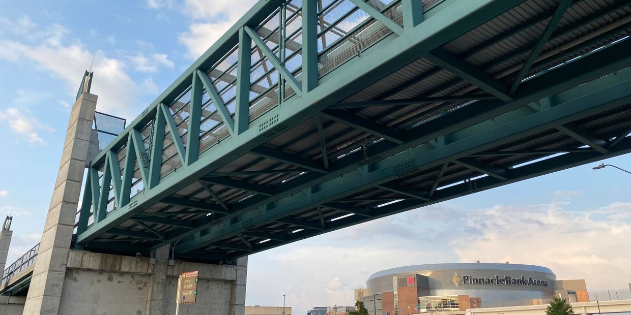 Beureter Pedestrian Bridge and exterior of Pinnacle Bank Arena, Lincoln, Nebraska