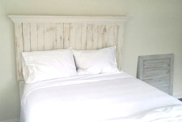 Pallet Wood Headboard with Crown Molding Shelf