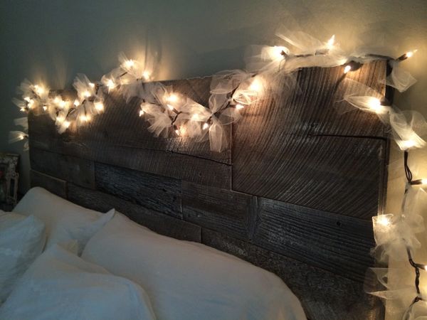 Reclaimed wood headboard store with lights