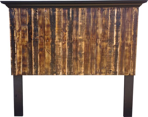 Multi-colored Pallet Wood Headboard with crown molding shelf