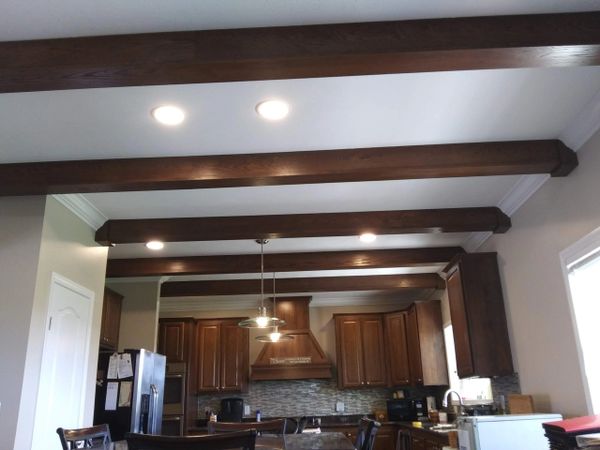 Ceiling Painted white with stained beams