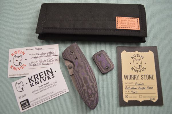 Tom Krein Purple Fat Carbon Liner-Lock ALPHA + Ben Krein Fusion Worry Stone (SOLD)