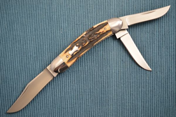 Bill Ruple 3-Blade Stag Split Back Sowbelly Slip-Joint Folding Knife (SOLD)