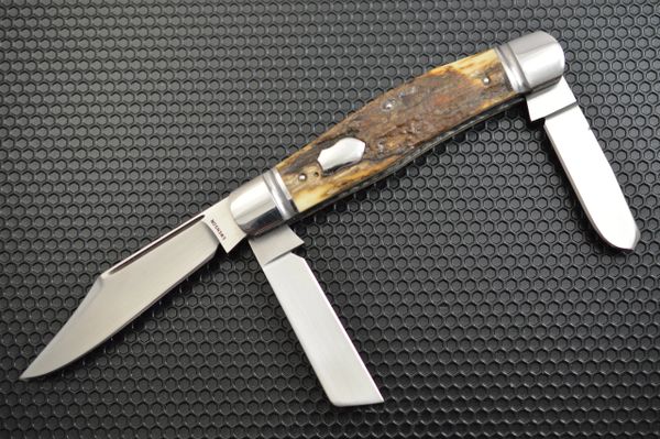 Luke Swenson 3-Blade Stockman, Fossilized Scales, Slip-Joint Folding Knife (SOLD)