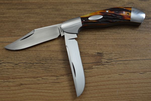 Luke Swenson 2-Blade Amber Stag Hunter, Slip-Joint Folding Knife (SOLD)