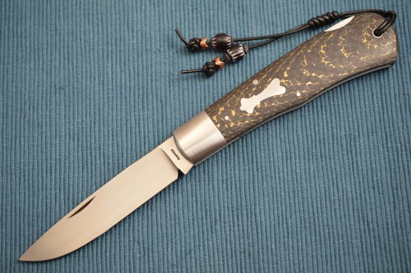 Tom Ploppert Remington 1306 Gold Snakeskin Fat Carbon Lock-Back Folding Knife (SOLD)