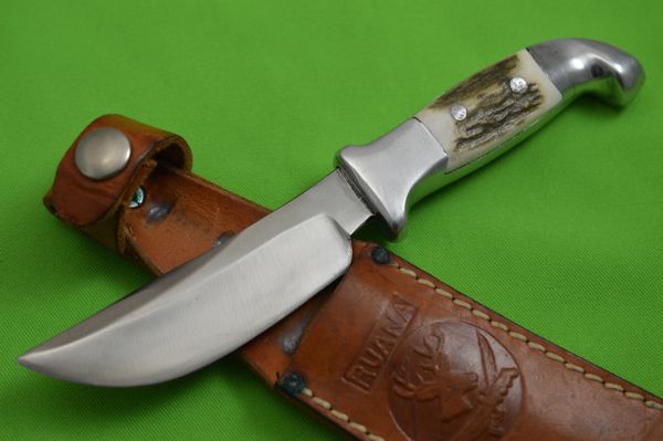 Rudy Ruana Fixed Blade "M" Marked Skinner Knife, Leather Sheath