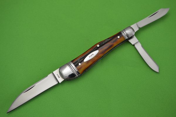 Bill Ruple 3-Blade Stag Split Back Seahorse Whittler Slip-Joint Folding Knife, File-Worked Liners (SOLD)