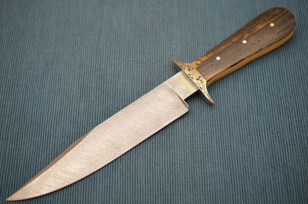 Steve Dunn M.S. Damascus Bowie, Mammoth Scales, 24K Gold Engraving