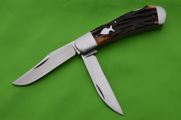Luke Swenson 2-Blade Stag "Slip-Lock" Trapper Folding Knife (SOLD)