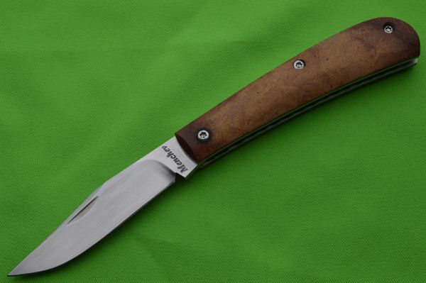 Georgi Menchev Slip-Joint Trapper Knife, RWL34, Rag Micarta Scales, Leather Sheath (SOLD)