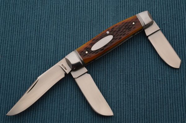 Rusty Preston 3-Blade Jigged Bone Stockman Slip-Joint Folding Knife
