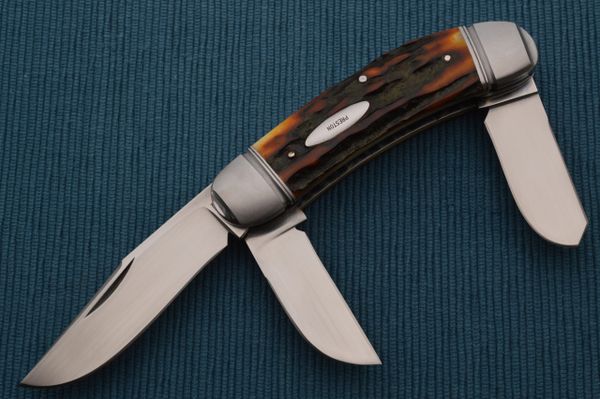 Rusty Preston 3-Blade Amber Stag Sowbelly Slip-Joint Folding Knife (SOLD)