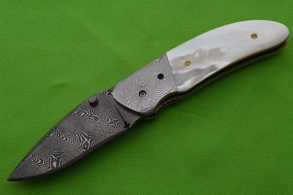 Peter Martin Spring-Assisted Damascus and Pearl Folding Knife