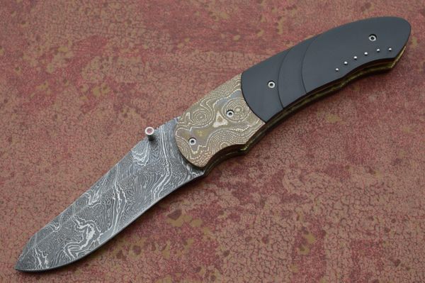 Corrie Schoeman Kudu Horn and Damascus Spring-Assisted Liner-Lock Folding Knife